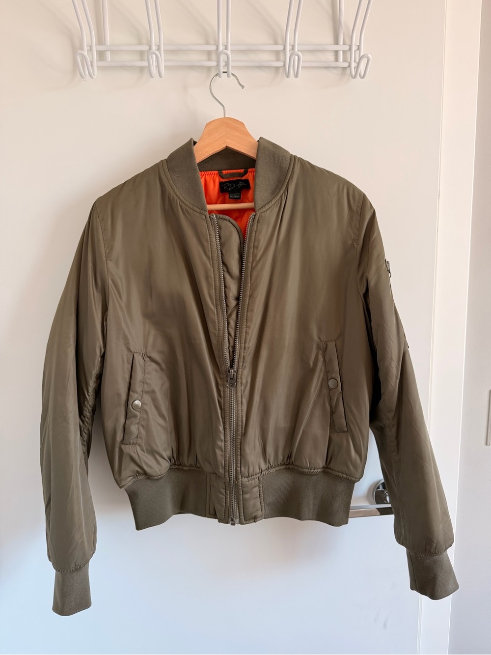 Olive Bomber Jacket with Orange Lining
